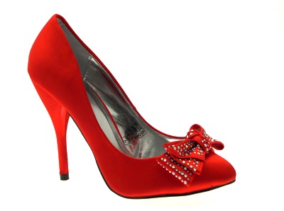 WOMENS SATIN DIAMANTE BOW BRIDAL WEDDING FULLTOE STILETTO COURT SHOES LADIES 3-8