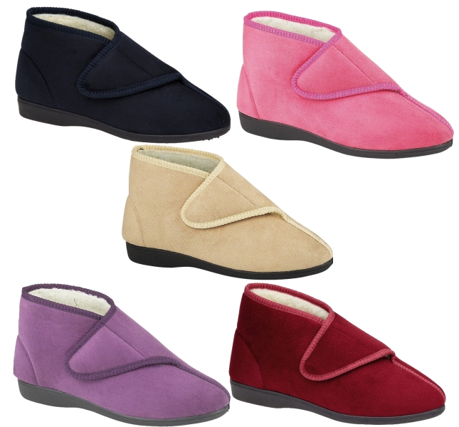 WOMENS DIABETIC ORTHOPAEDIC COMFORT SLIPPERS BOOTS SHOES WIDE FIT SIZE