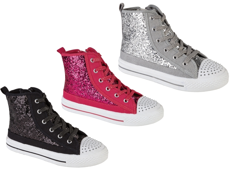 GIRLS KIDS HI TOPS GLITTER PLIMSOLLS PUMPS SHOES TRAINERS CANVAS SIZE