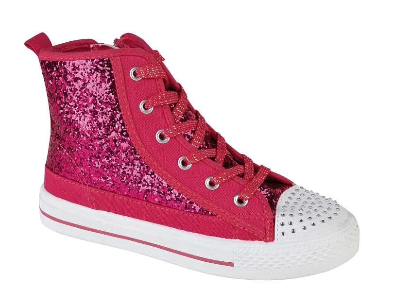 GIRLS KIDS HI TOPS GLITTER PLIMSOLLS PUMPS SHOES TRAINERS CANVAS SIZE
