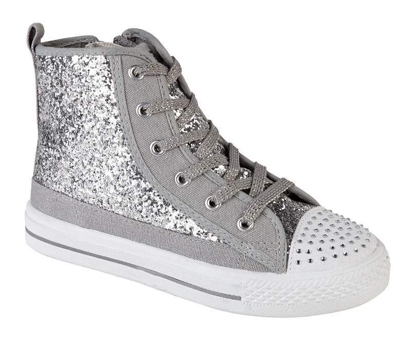 GIRLS KIDS HI TOPS GLITTER PLIMSOLLS PUMPS SHOES TRAINERS CANVAS SIZE