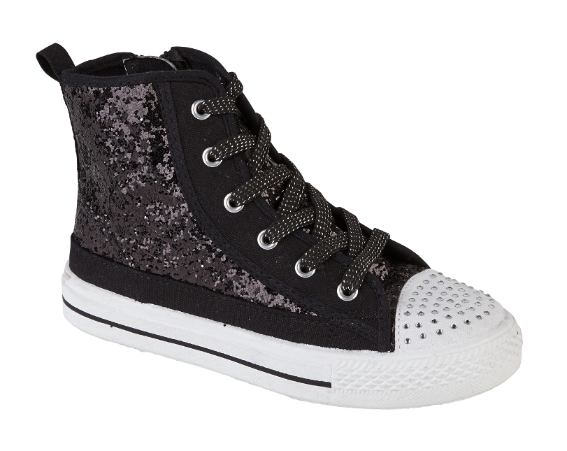 GIRLS KIDS HI TOPS GLITTER PLIMSOLLS PUMPS SHOES TRAINERS CANVAS SIZE