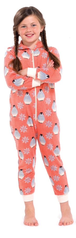 Kids Girls Fleece Onesie Hooded Pjs All In One Jumpsuit Animal Hearts 