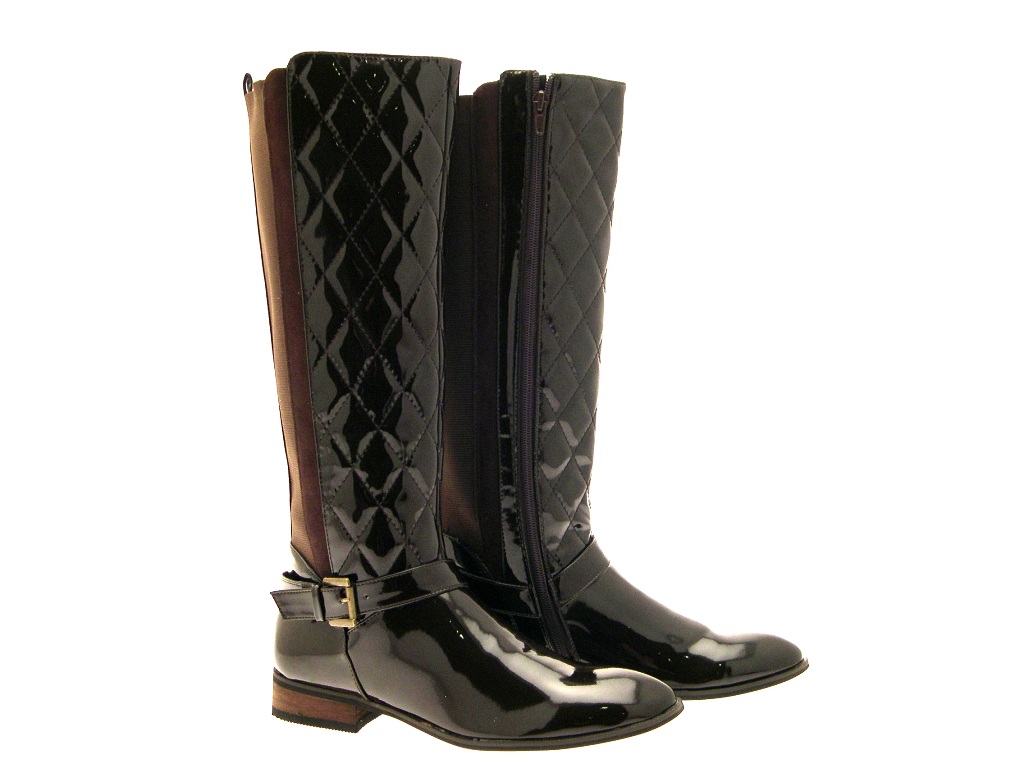 Womens Tall Quilted Wide Calf Stretch Riding Boots Knee High Ladies Size Uk 3 8 Ebay 7501