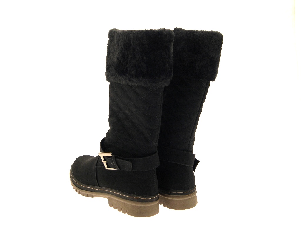 WOMENS QUILTED FUR LINED CUFF WINTER SNOW BOOTS FLAT GIRLS