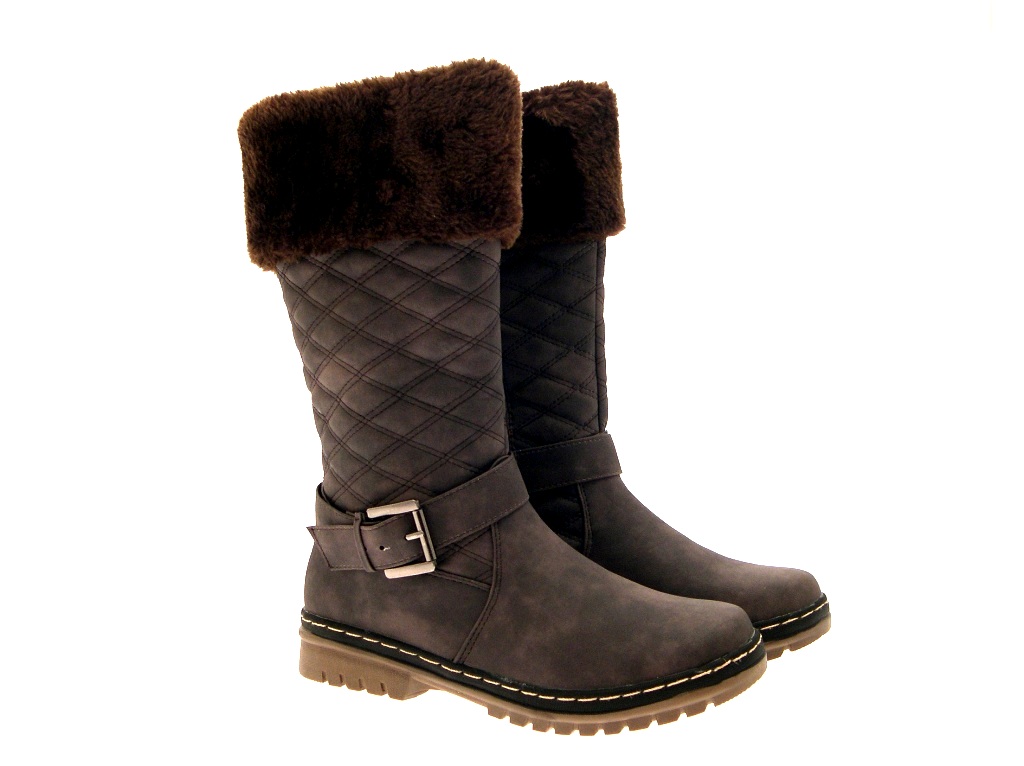 womens quilted fur lined cuff winter snow boots flat girls ladies girl boots size 3