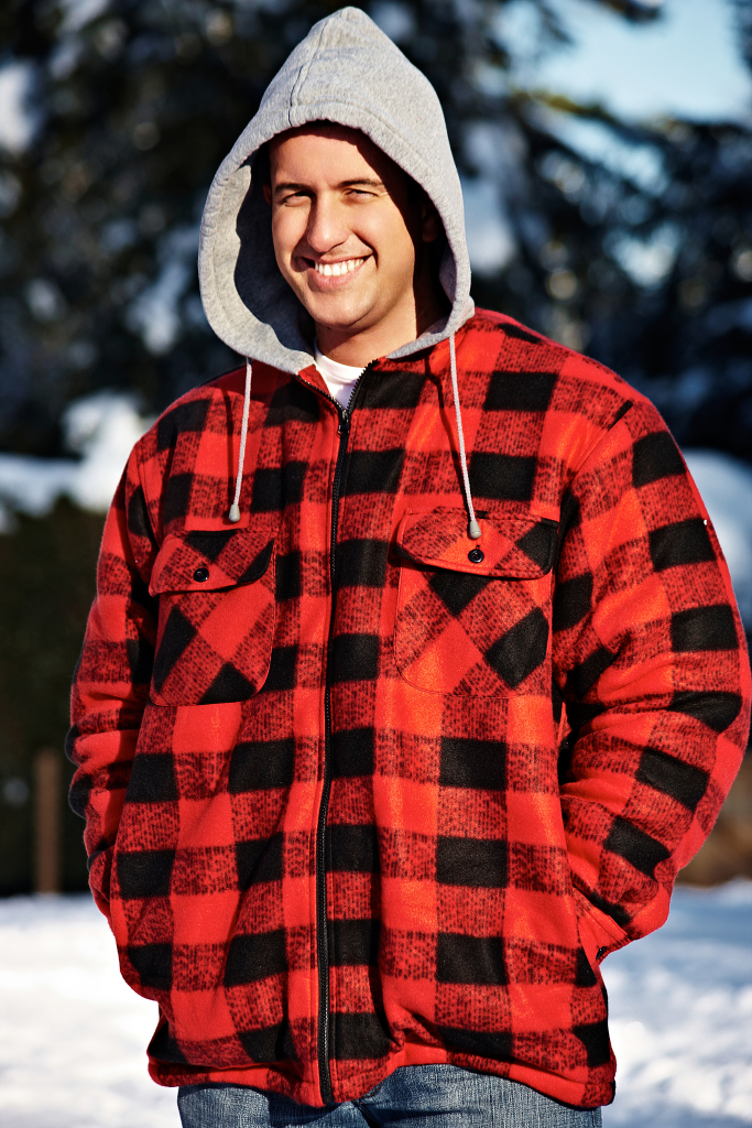 MENS HOODED LUMBERJACK JACKET COAT WORK SHIRT FLEECE REVERSIBLE CHECK