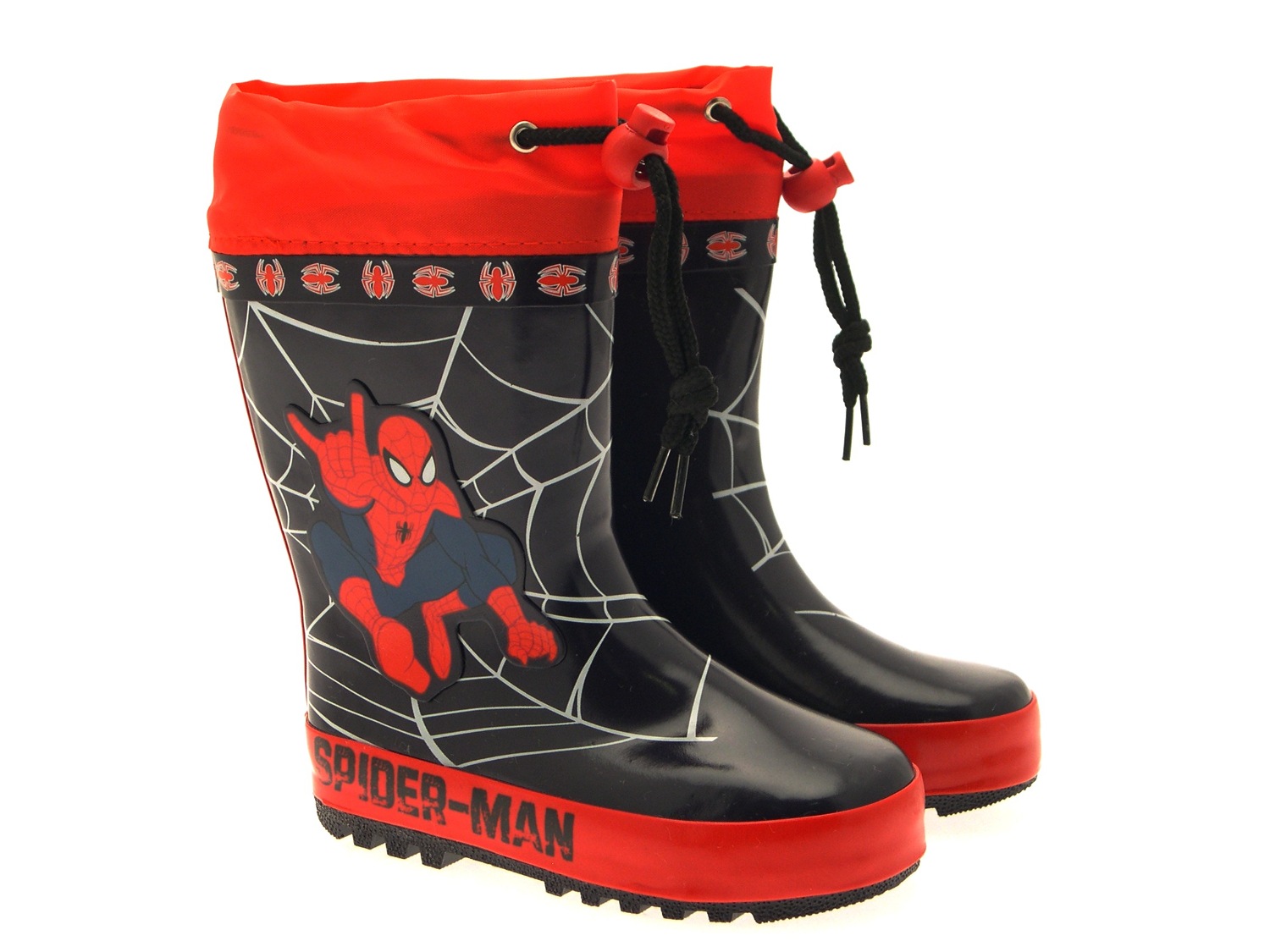 KIDS BOYS SPIDERMAN TIE TOP RUBBER WELLIES WELLINGTON BOOTS SHOES SIZE