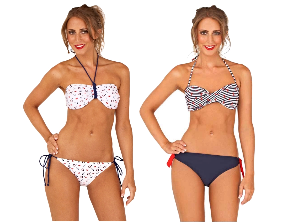 Womens Nautical Bikini Set Swimwear Tie Halterneck / Bandeau Ladies Size UK 816 eBay