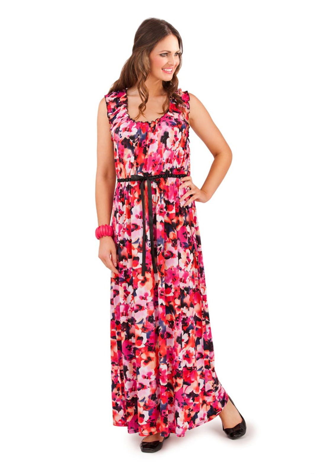 Womens Strappy Maxi Full Length Pink Floral Bow Summer Dress Ladies Size UK 8-16