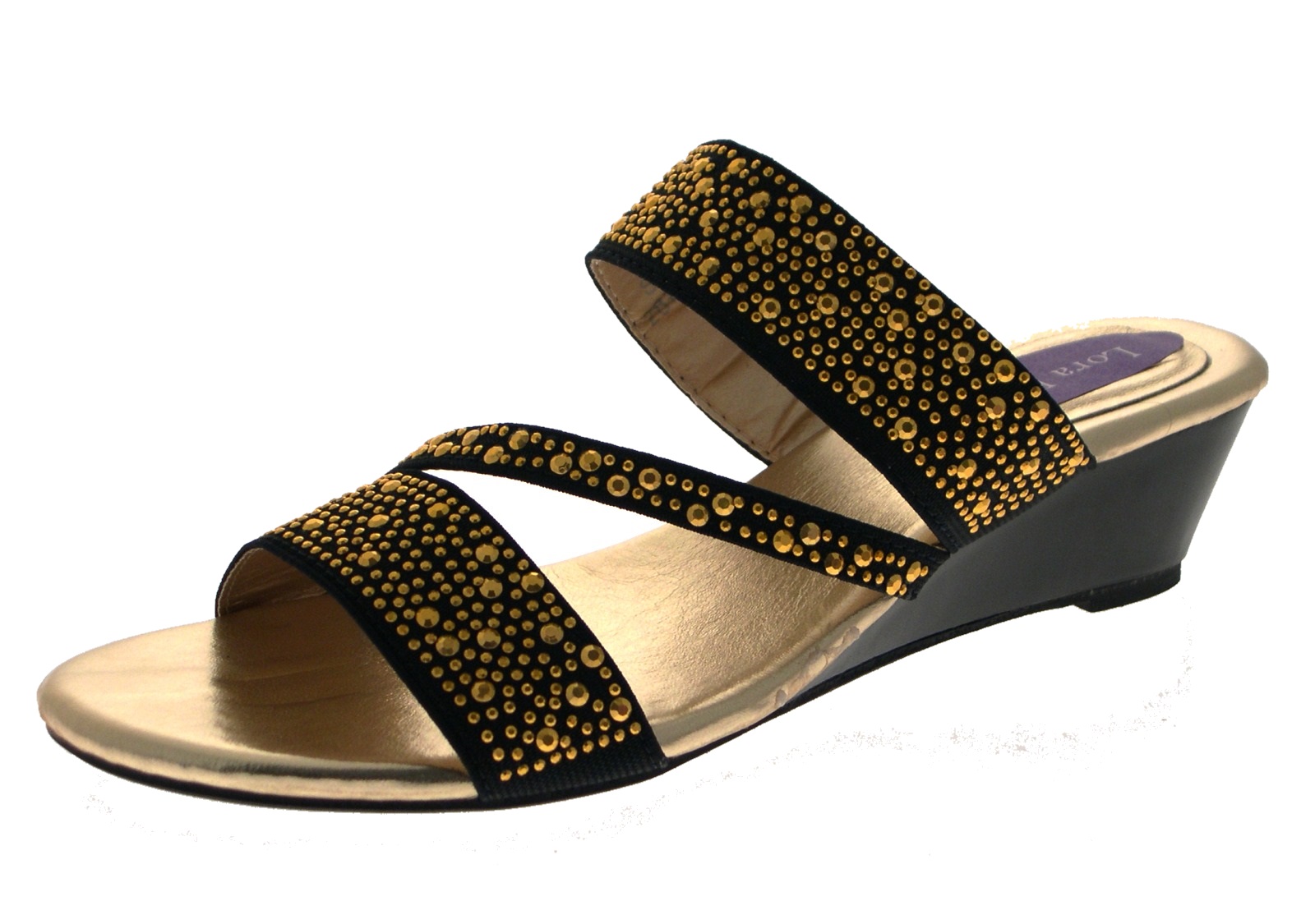 Womens Low Wedge Strappy Studded Jewel Sandals Ladies Mules Shoes Size