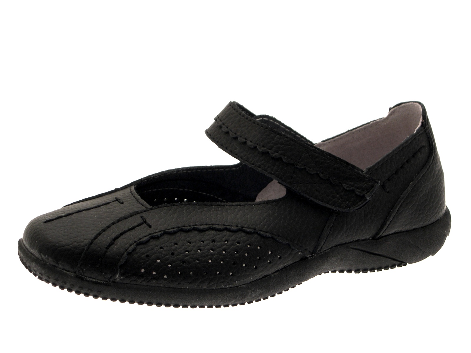 Womens Leather Casual Comfort Mary Jane Flat Velcro Shoes Ladies Size