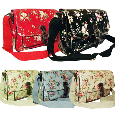 Womens Designer Floral Oil Cloth Cross Body Satchel Bag  