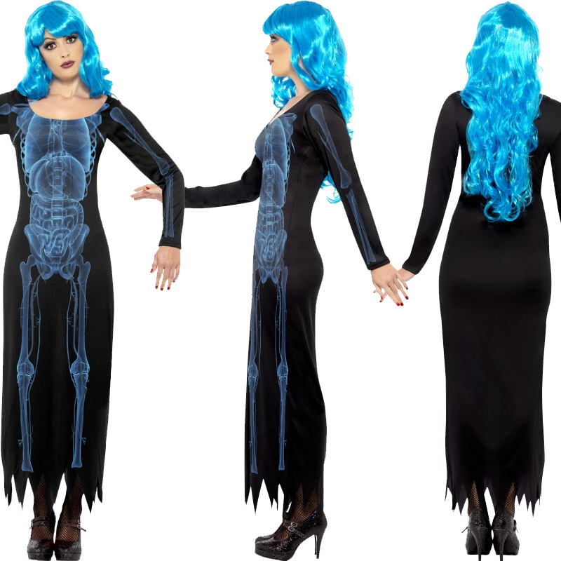 Adult Skeleton Ladies Costume And Tights Halloween Fancy Dress Outfit