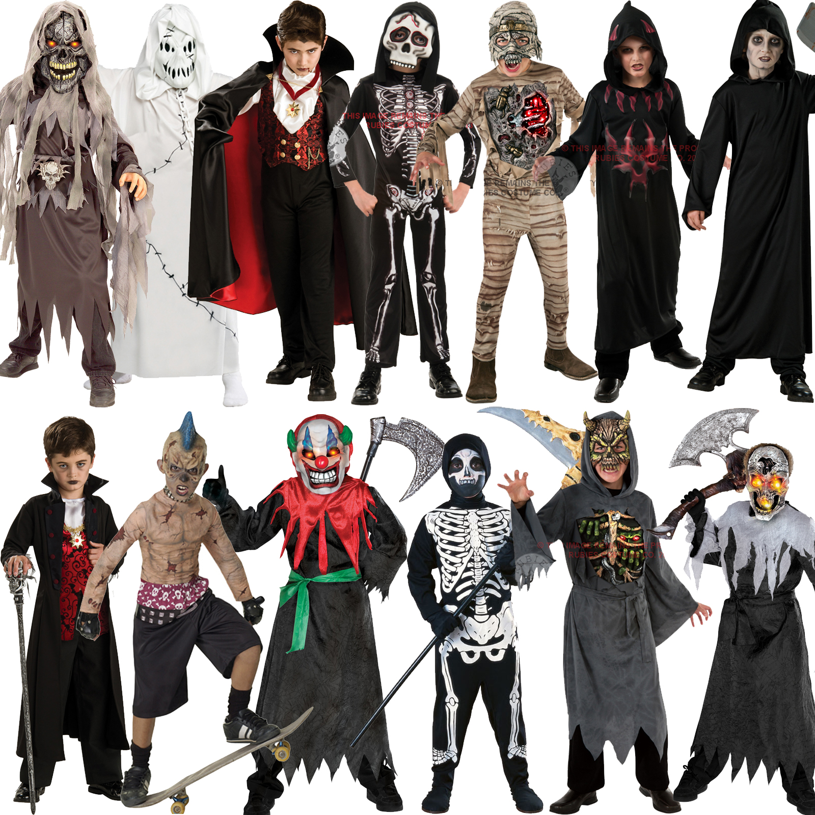 Boys Halloween Outfit Mask Scary Fancy Dress Costume Movie Kids Ghoul 