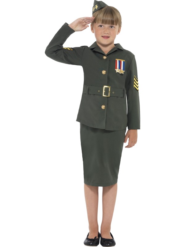 Child WW2 Army Girl Outfit Fancy Dress Costume 40s Military Soldier