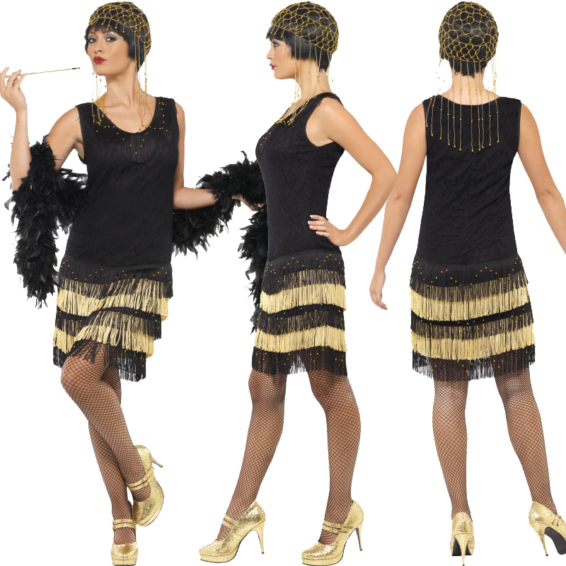 New Ladies Adult Fringe Flapper Jazz 20s 30s Fancy Dress Costume
