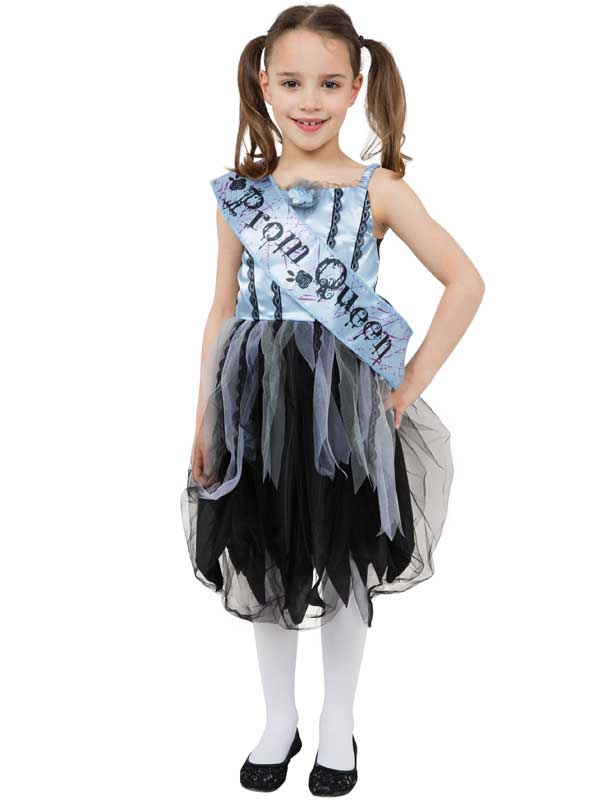 Ragazze sanguinoso Prom REGINA Scuola Costume Halloween Fancy Dress Outfit Kids Zombie