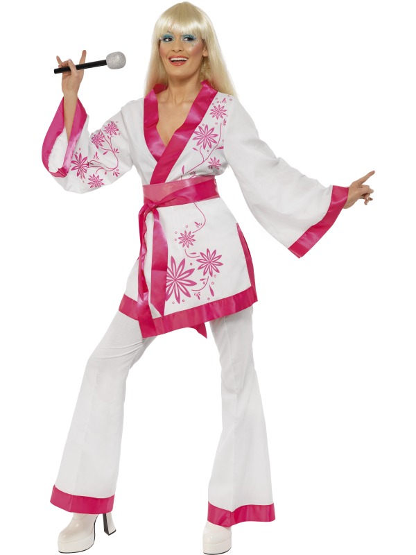 Adult Mini Kimono ABBA Disco Fancy Dress Costume 70s Ladies Women