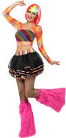 View Item Adult Rainbow Raver Rave Kit Mesh Top Tutu Fancy Dress Costume Ladies 90s 80s