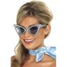 View Item Adult Retro Blue Butterfly Fancy Dress Shades Glitter Sunglasses Ladies