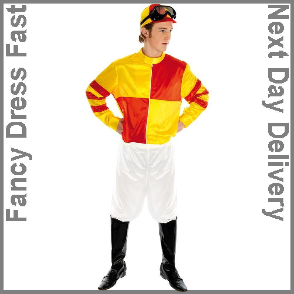 Adult Red Yellow Jockey Horse Deluxe Racing Rider Fancy Dress Costume
