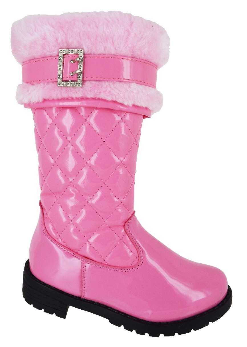 NEW KIDS GIRLS FLAT QUILTED INFANT FUR MID CALF SCHOOL WINTER BOOTS UK