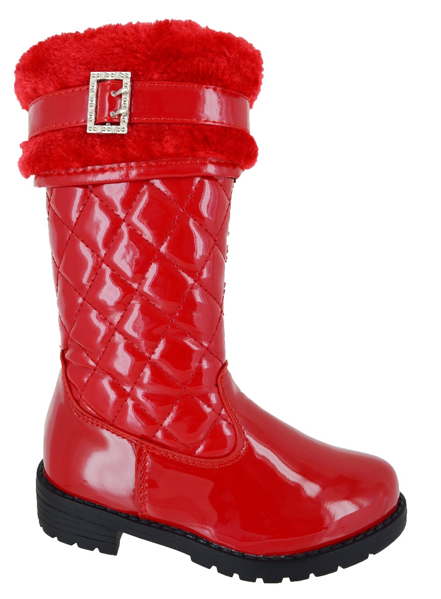 GIRLS FAUX FUR LINED BUCKLE QUILTED KIDS INFANTS MID CALF