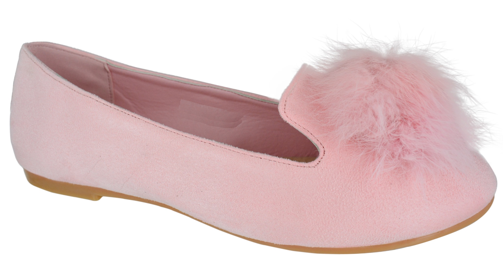 LADIES WOMENS POM POM FLAT LOAFERS PUMPS BALLET SUEDE FUR FASHION SHOES