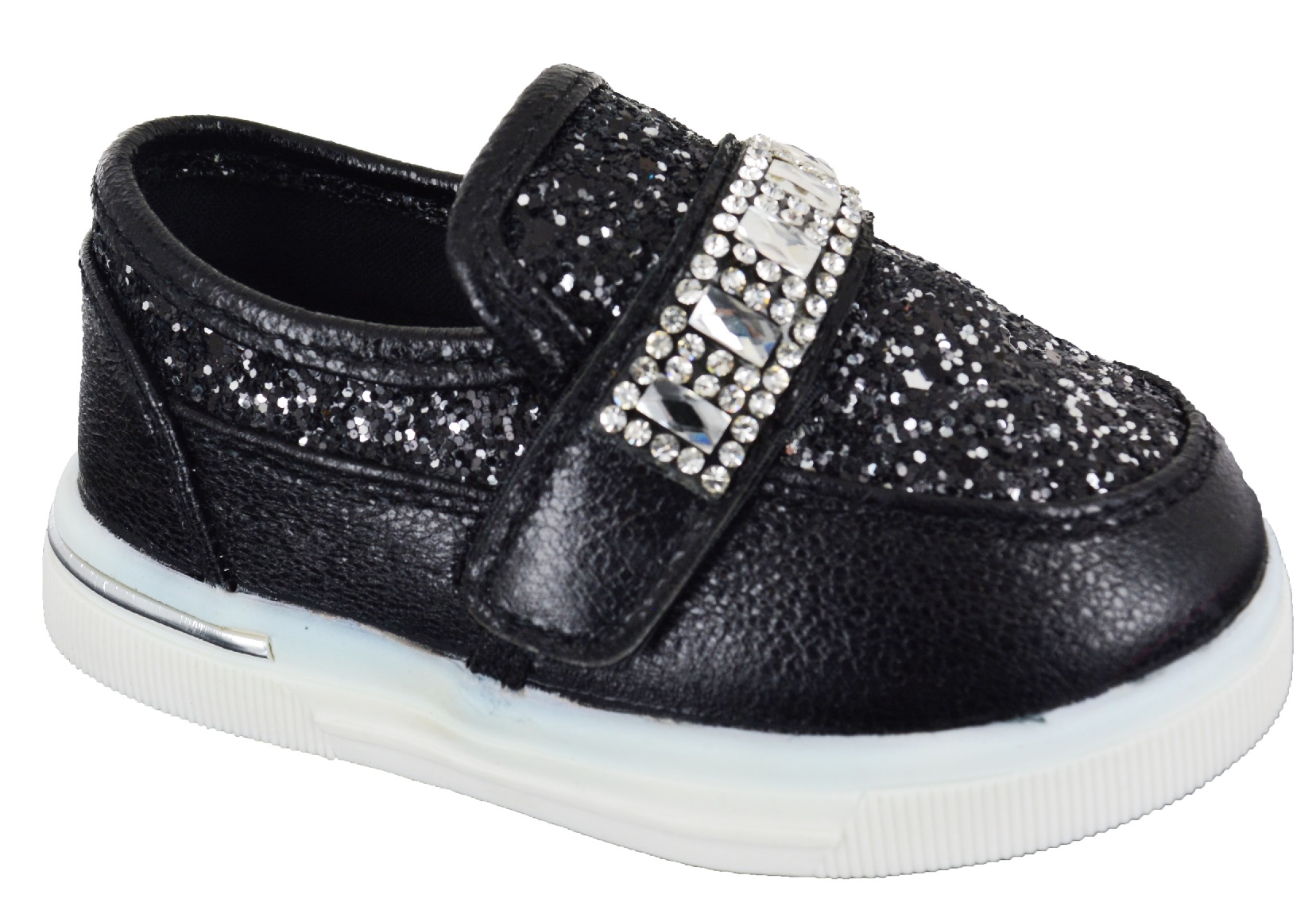 KIDS BABIES TOODLAR SLIP ON VELCRO STRAP GLITTER DIAMANTE TRAINERS SHOE