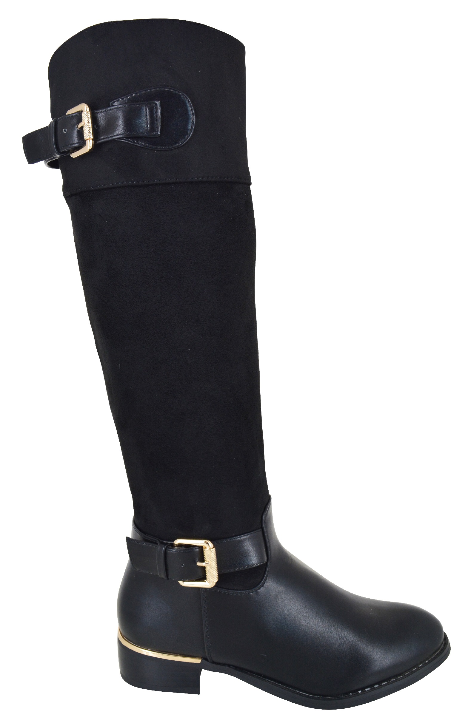 NEW LADIES FAUX SUEDE RIDING BUCKLE KNEE HIGH MID CALF WOMENS WINTER BOOTS SIZE
