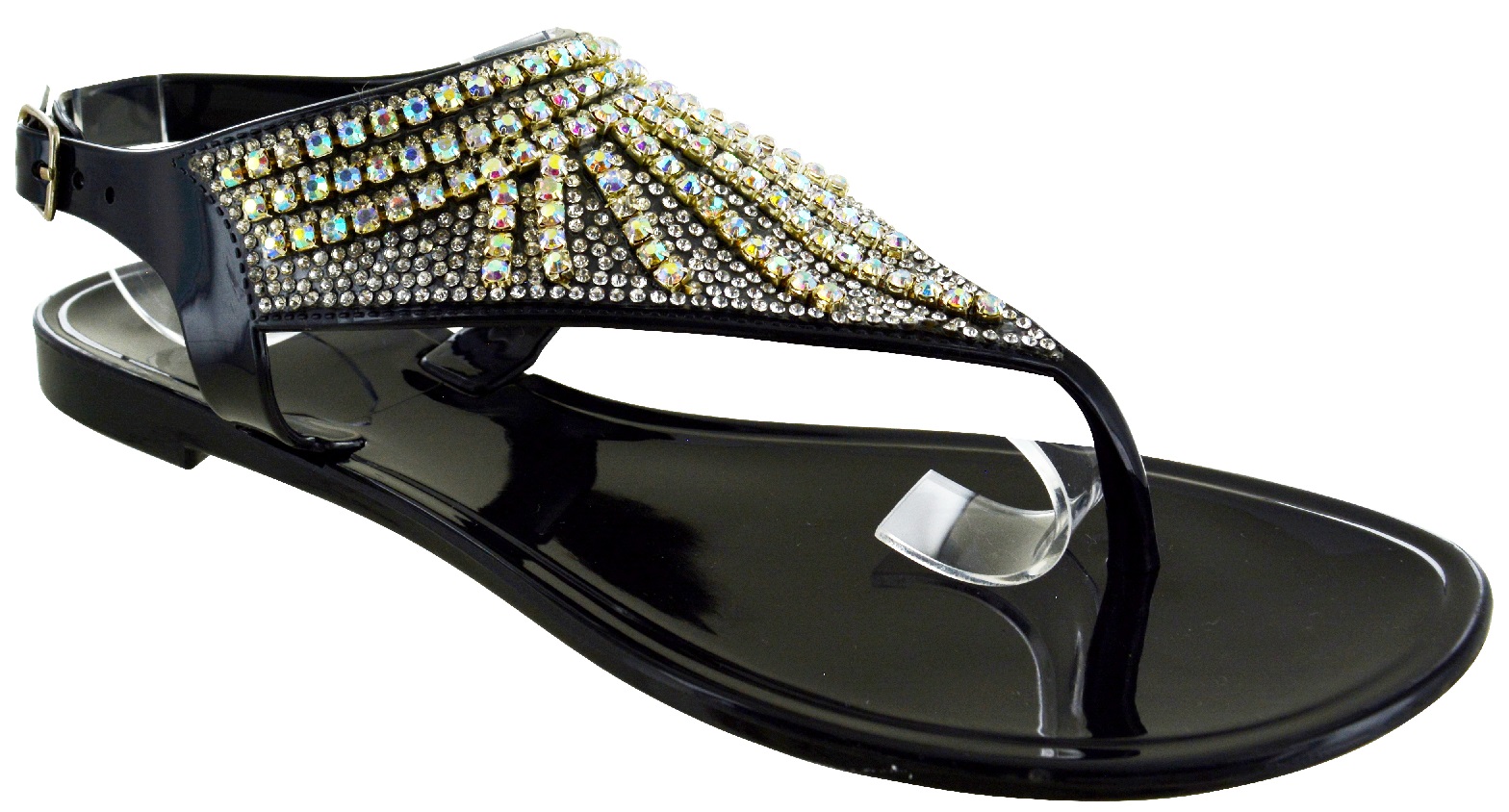 Femme Plat Strass Gelée Été pieds Post Tongs Plage Sandales Chaussures