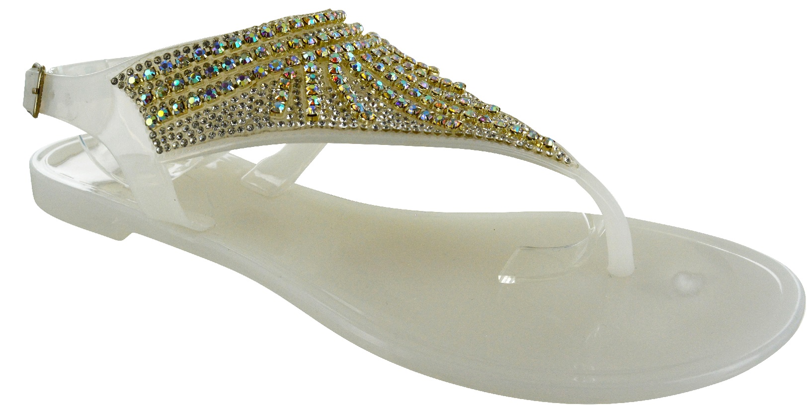 Femme Plat Strass Gelée Été pieds Post Tongs Plage Sandales Chaussures