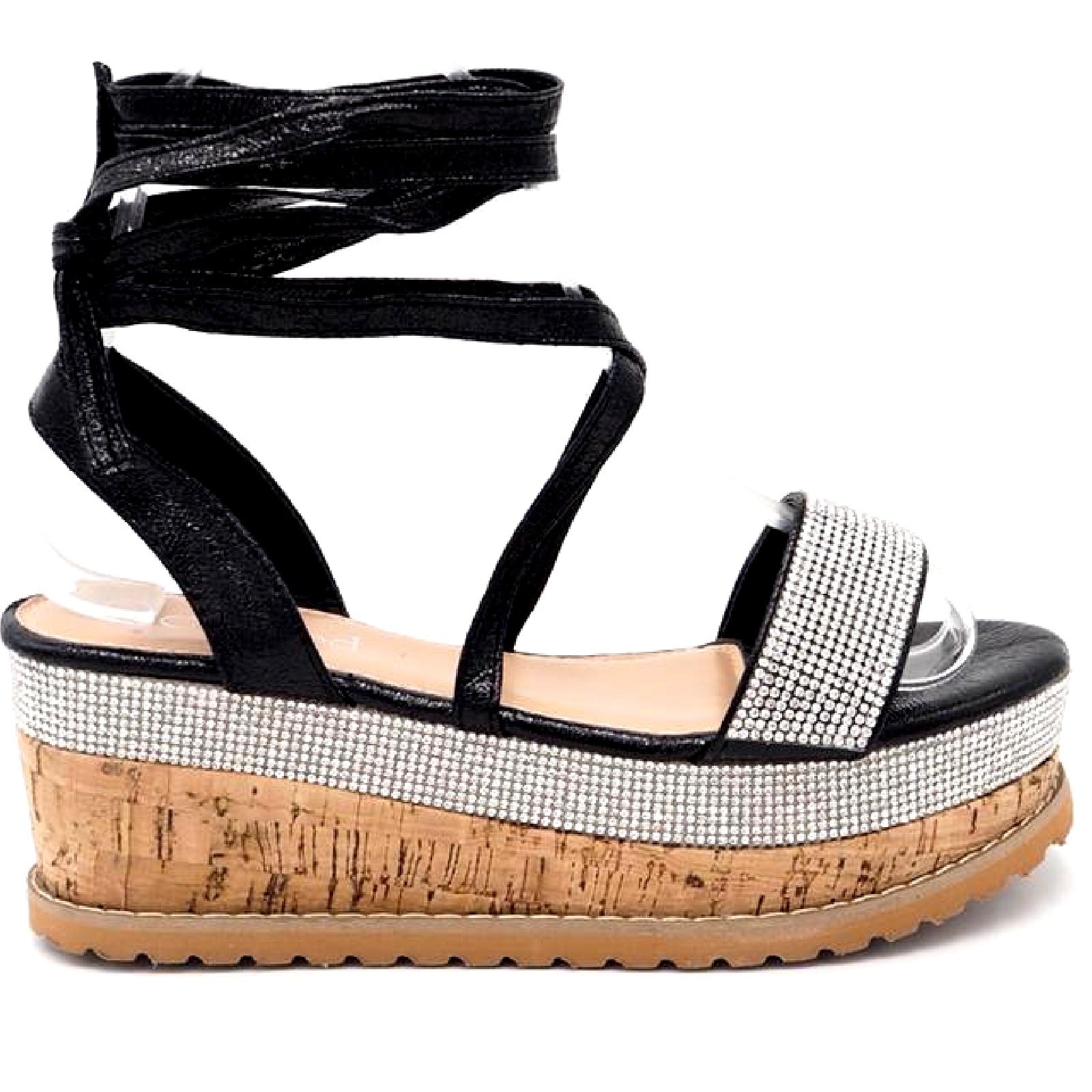 LADIES WOMENS ESPADRILLES PLATFORM LACE UP DIAMANTE WEDGE SUMMER SANDALS SHOES