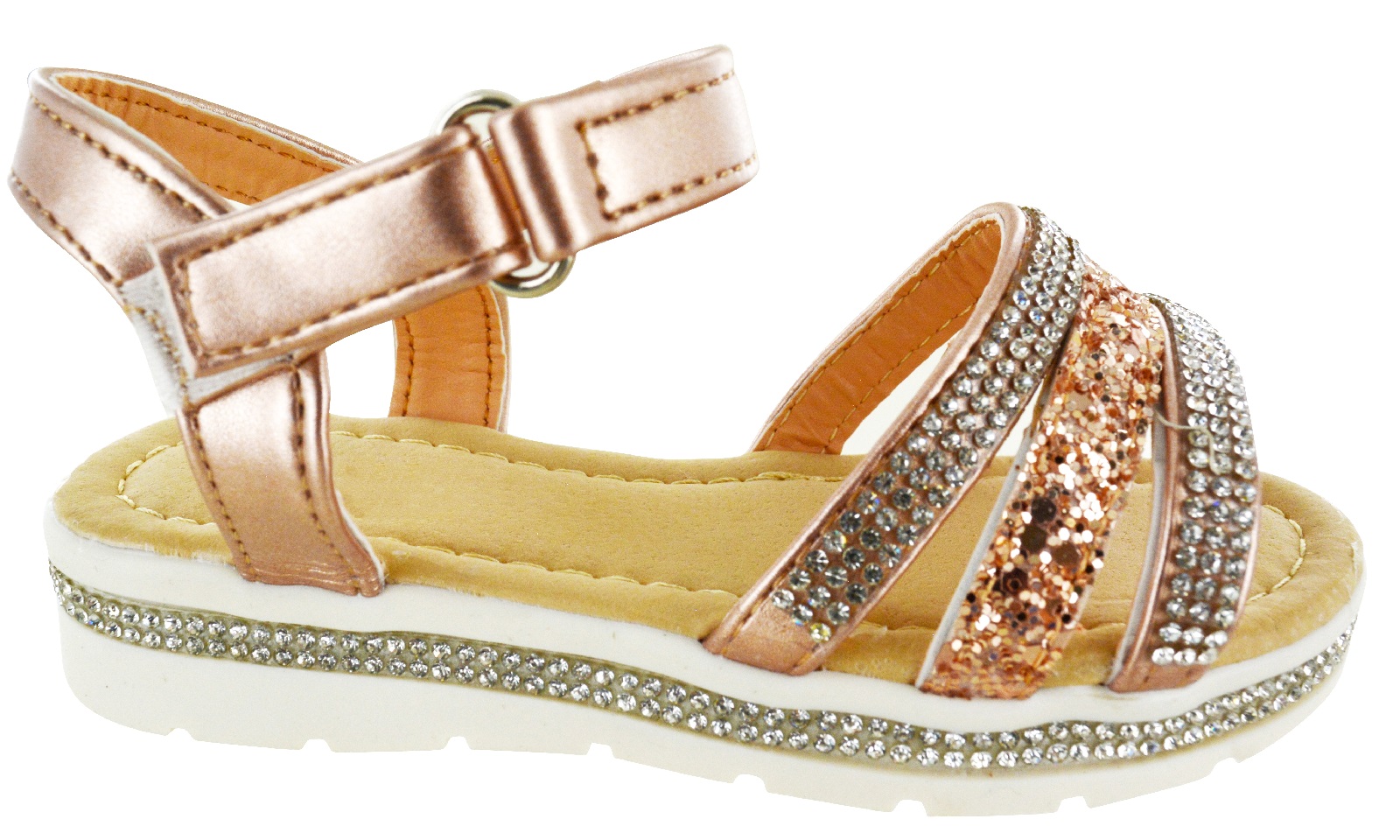 KIDS GIRLS INFANTS SUMMER DIAMANTE FLAT GLITTER STRAP CHILDRENS SANDALS SHOES SZ