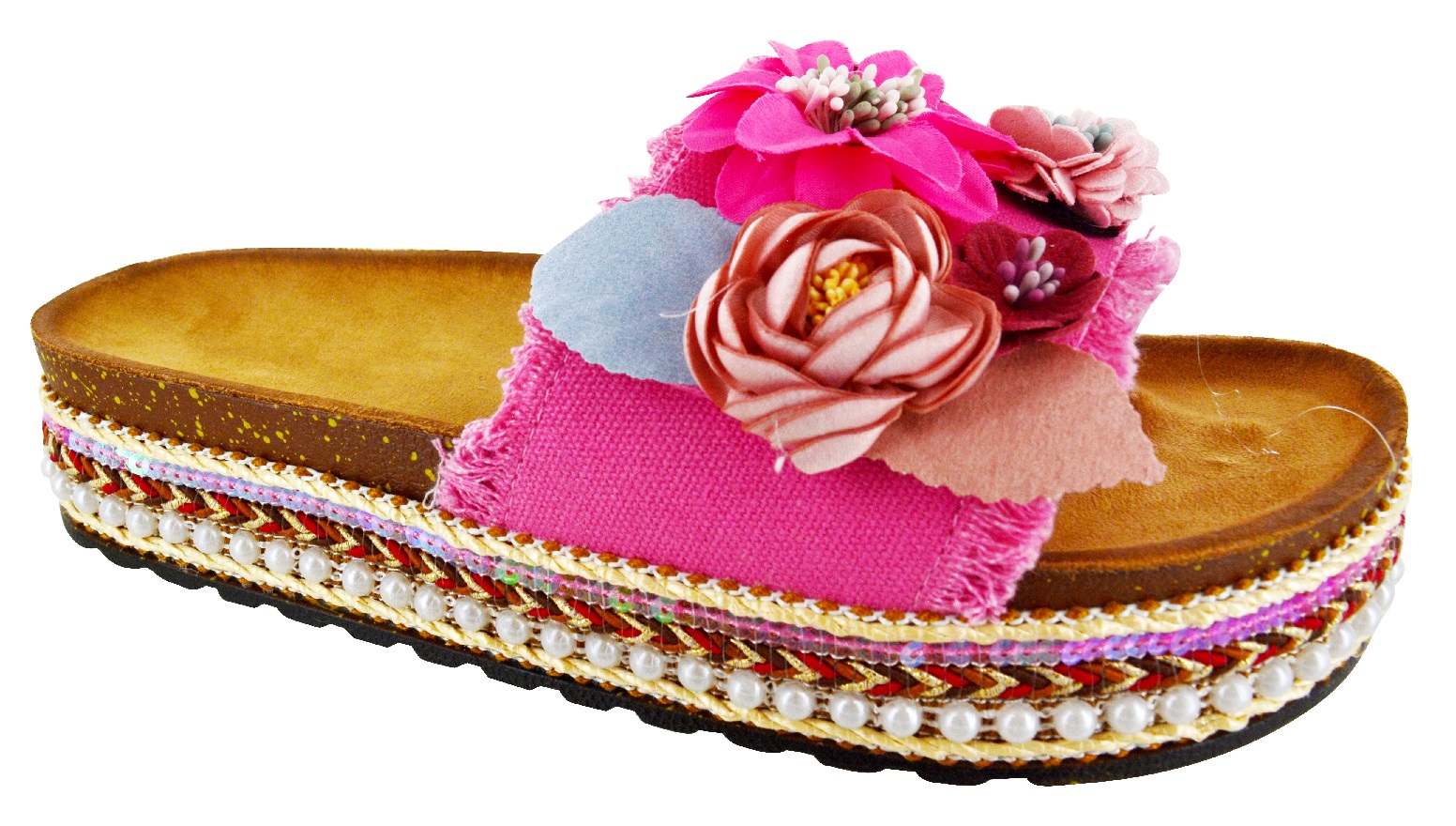 WOMENS FLAT FLORAL ESPADRILLE STYLE WEDGE PLATFORM HEELS LADIES SUMMER SANDALS