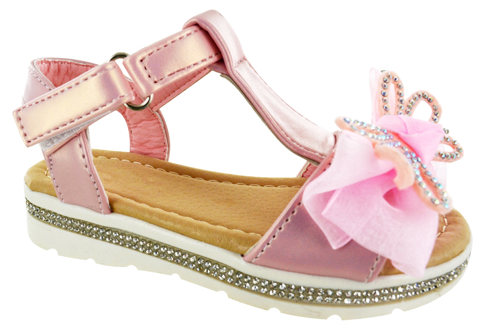 KIDS CHILDRENS GIRLS INFANTS SUMMER DIAMANTE FLAT GLITTER STRAP SANDALS SHOES SZ