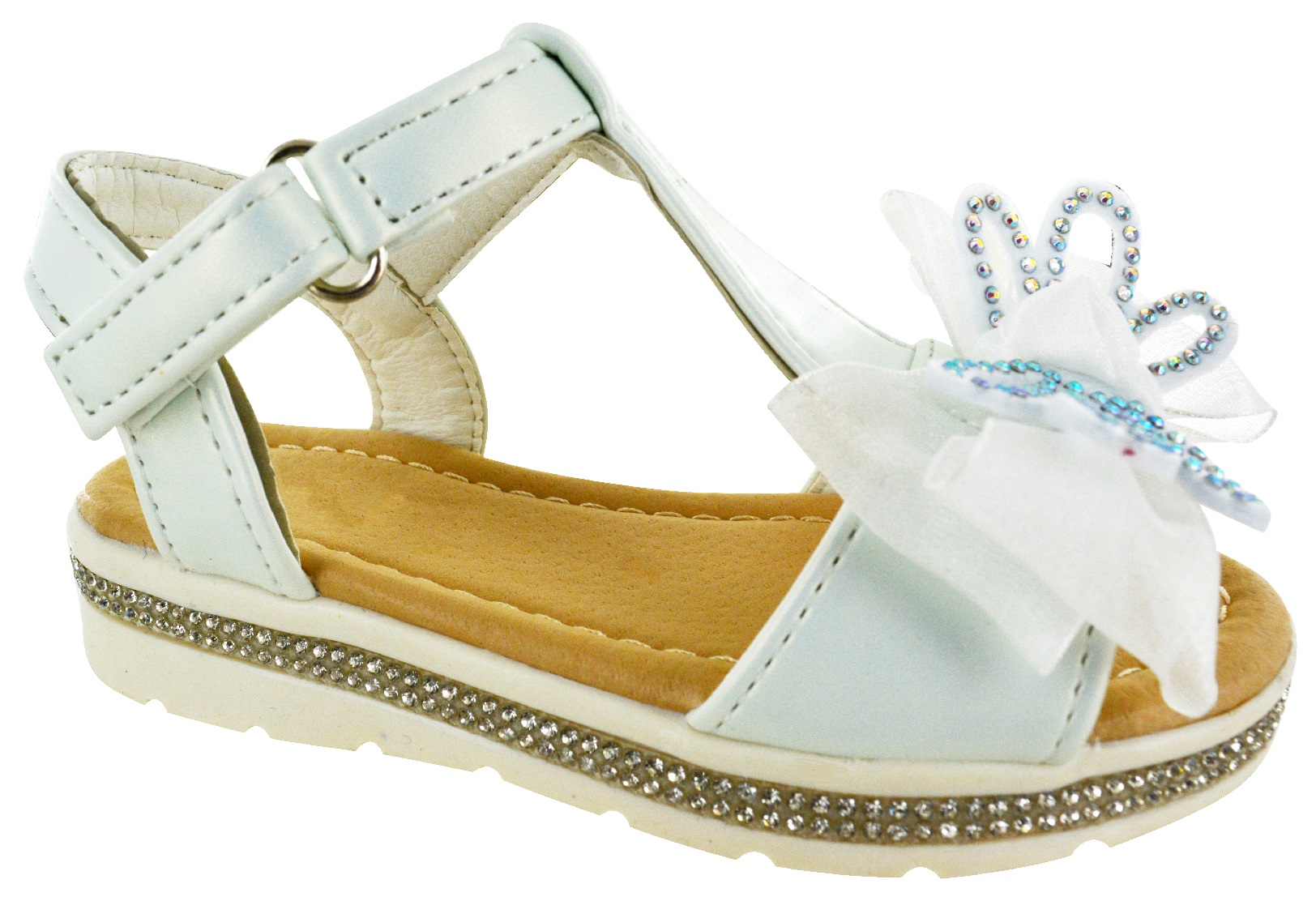 KIDS CHILDRENS GIRLS INFANTS SUMMER DIAMANTE FLAT GLITTER STRAP SANDALS SHOES SZ