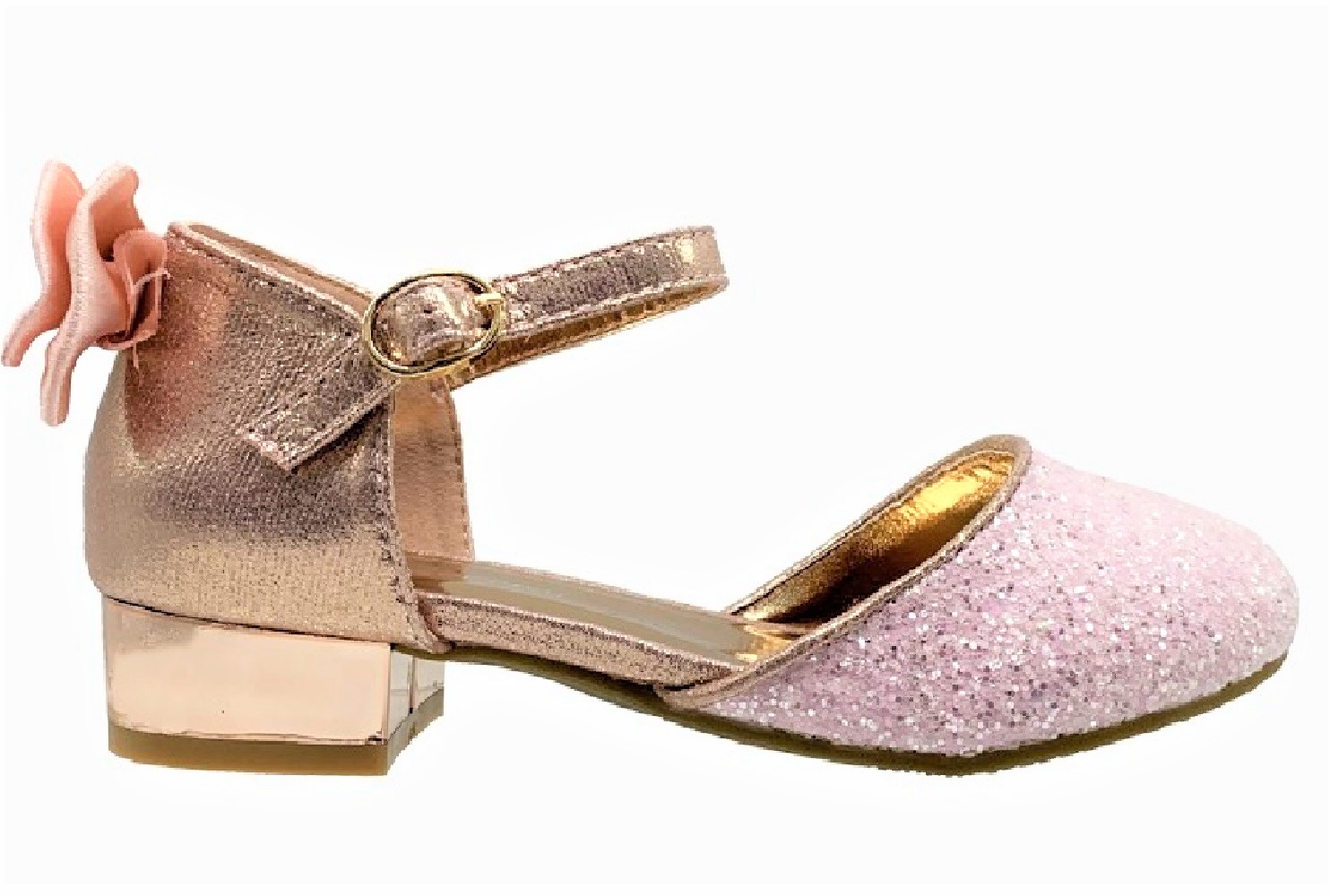 Enfants Bébé Filles Talon Bas Paillettes Noeud Brillant Fête Chaussures Sandales Tailles