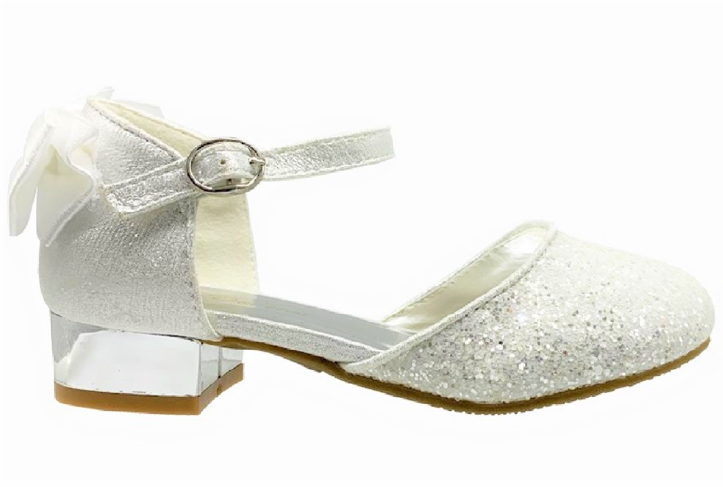 CHILDRENS KIDS BABY GIRLS LOW HEEL GLITTER BOW SHINY PARTY SHOES SANDALS SIZES