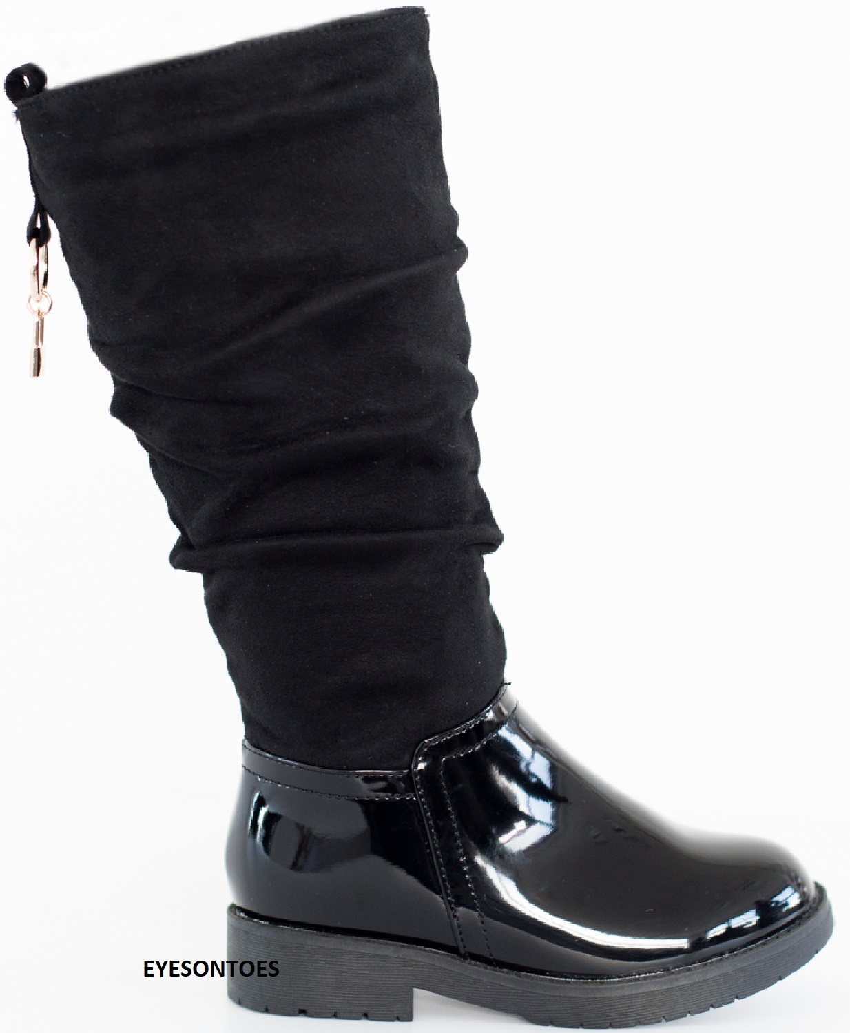 CHILDRENS PATENT GIRLS OVER THE KNEE KIDS SCHOOL MID CALF WINTER ZIP FLAT BOOTS