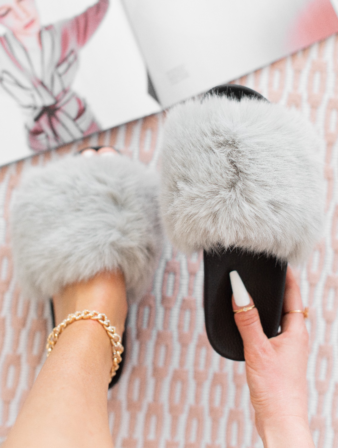 WOMENS FLATFROM WEDGE LADIES SLIDES SLIDERS FAUX FUR FLUFFY SANDALS SLIPPERS SZ