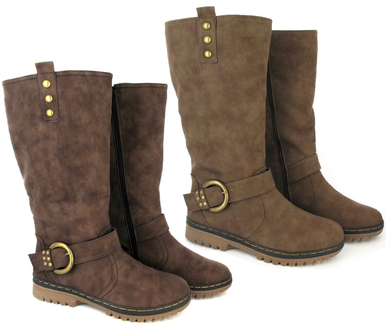 WOMANS FLAT HARD SOLE WINTER BIKER LADIES FUR WARM BOOTS