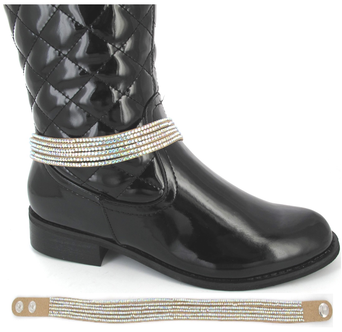 DIAMANTE BOOT CHAINS STRAP LADIES BLING BUCKLE STRIP RHINESTONE CRYSTAL