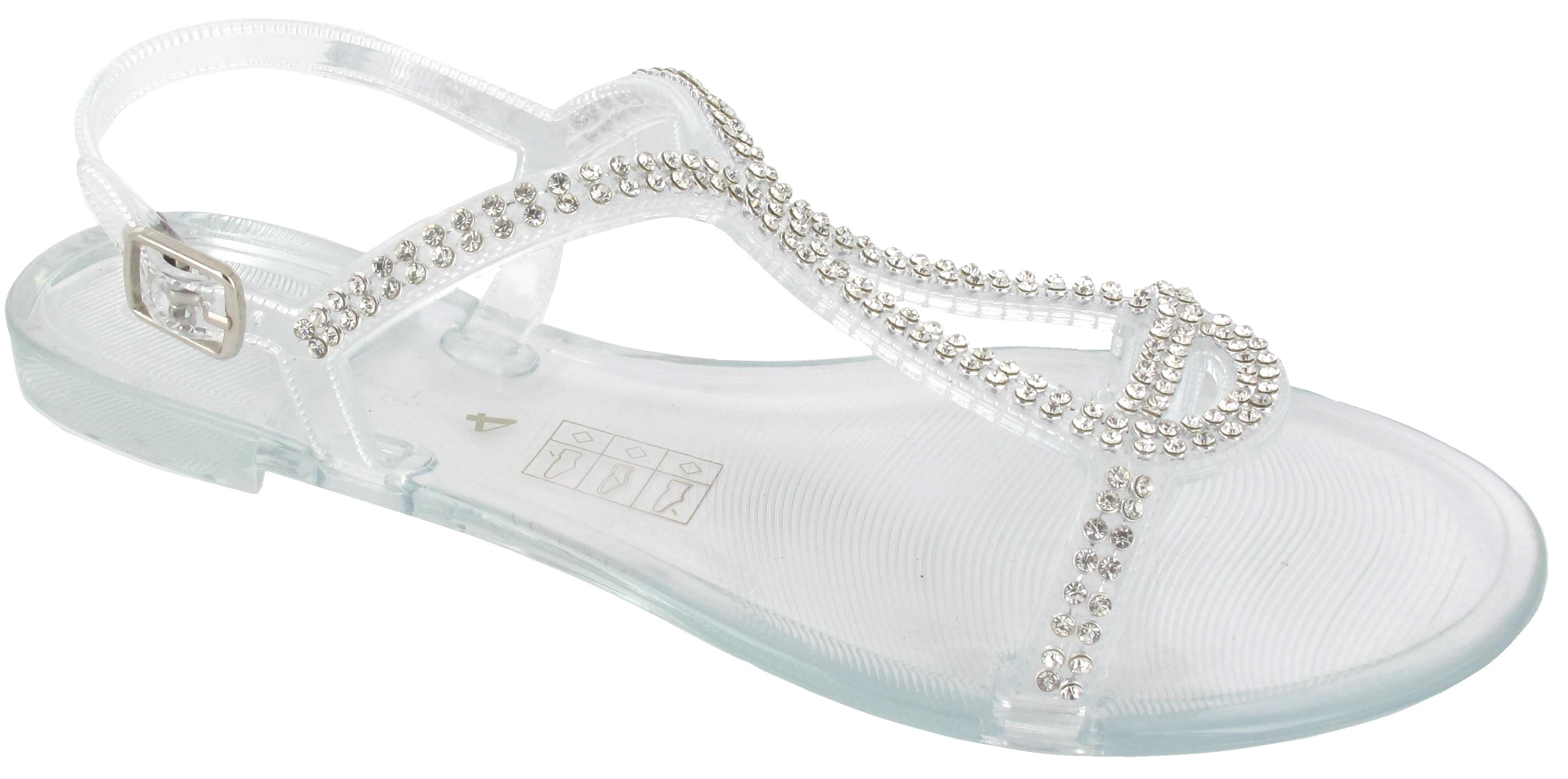 LADIES WOMENS DIAMANTE JELLY JELLIES FLIP FLOP BEACH SUMMER SANDALS