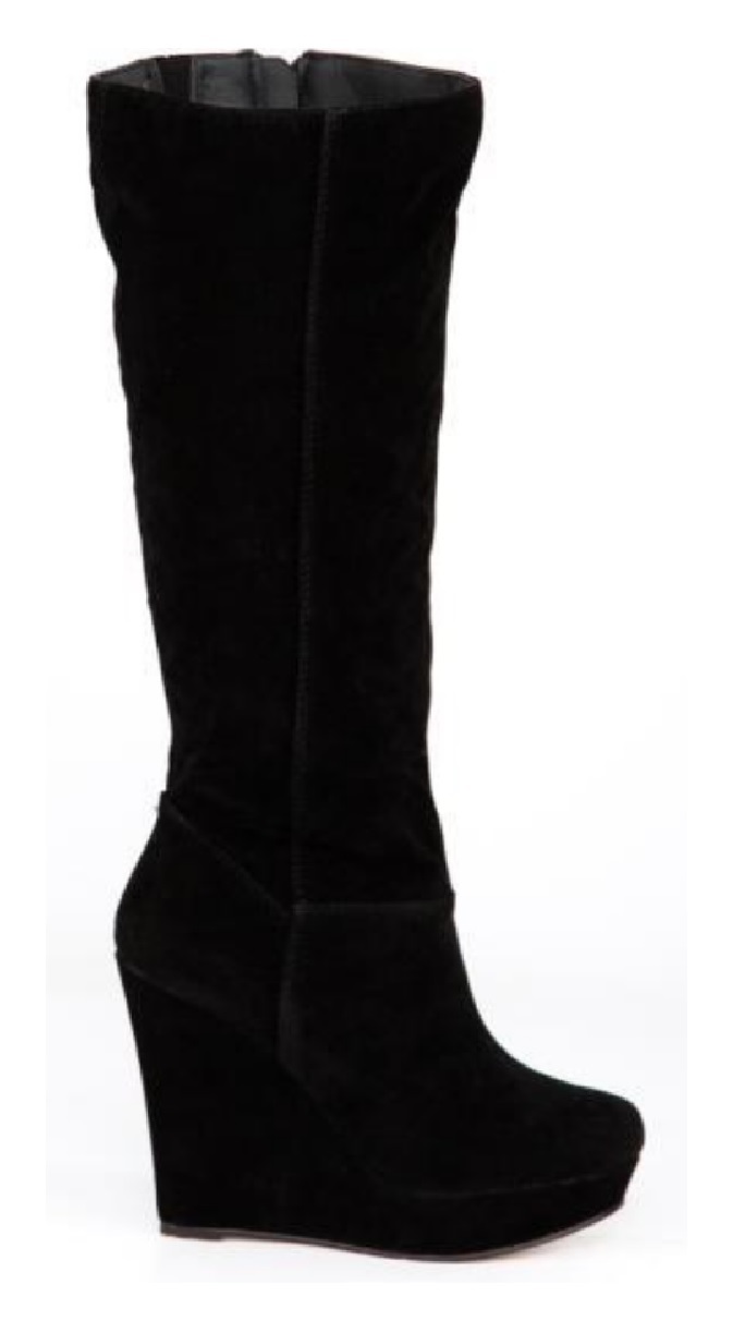 LADIES WEDGE BOOT BLACK SUEDE KNEE HIGH HEEL FASTION ZIP UP WINTER WOMANS BOOTS