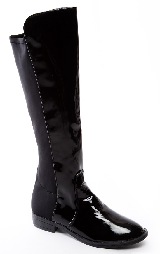 LADIES WOMENS BLACK PATENT FLAT RIDING CASUAL KNEE HIGH BOOTS SIZE UK 3-8 SALE!! | eBay