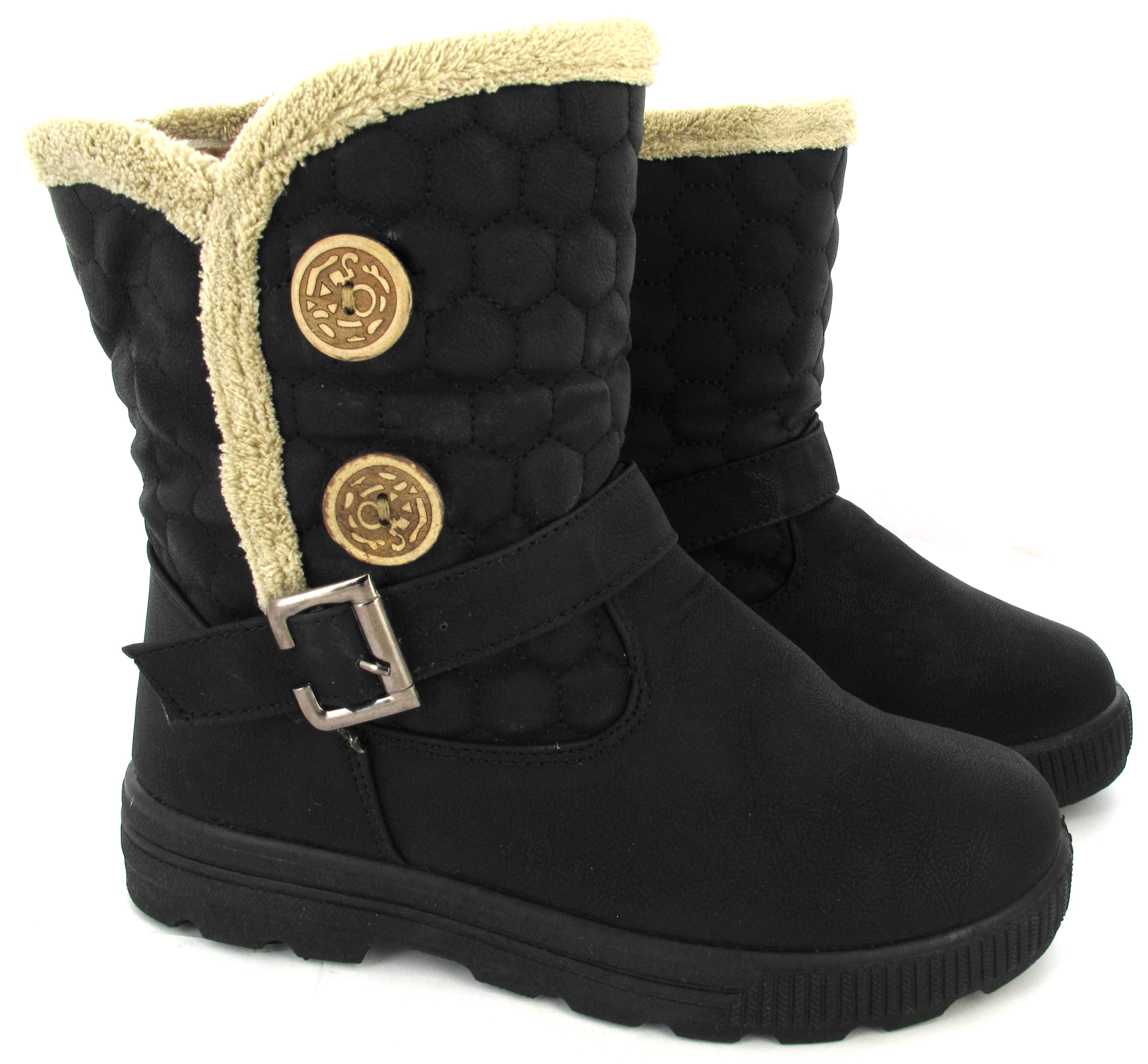 WOMENS QUILTED WINTER FUR LINED LADIES FASHION SNOW ANKLE BOOTS SHOES