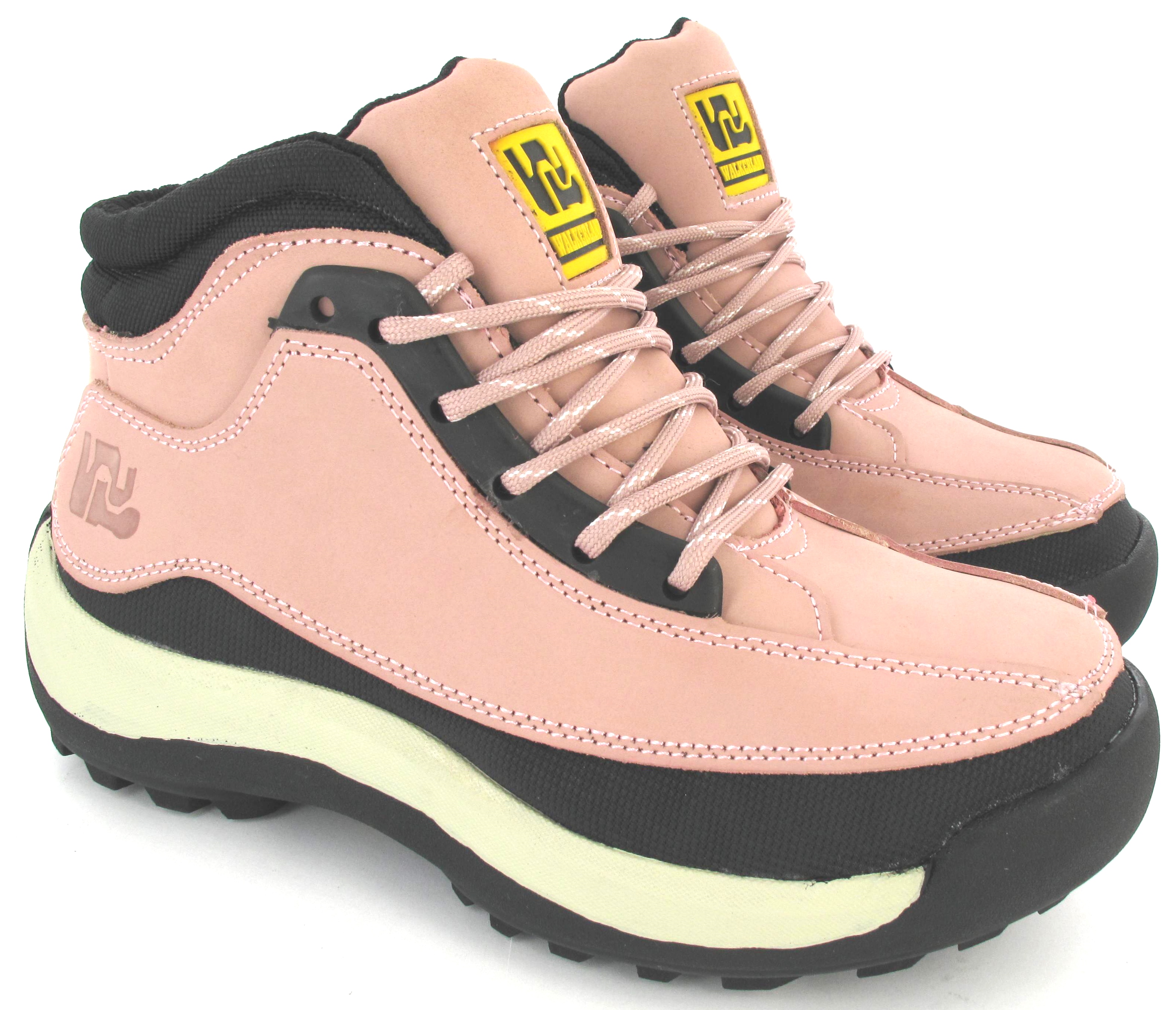 WOMAN SAFETY BLACK PINK STEEL TOE CAP LEATHER ANKLE HIKING LADIES BOOTS