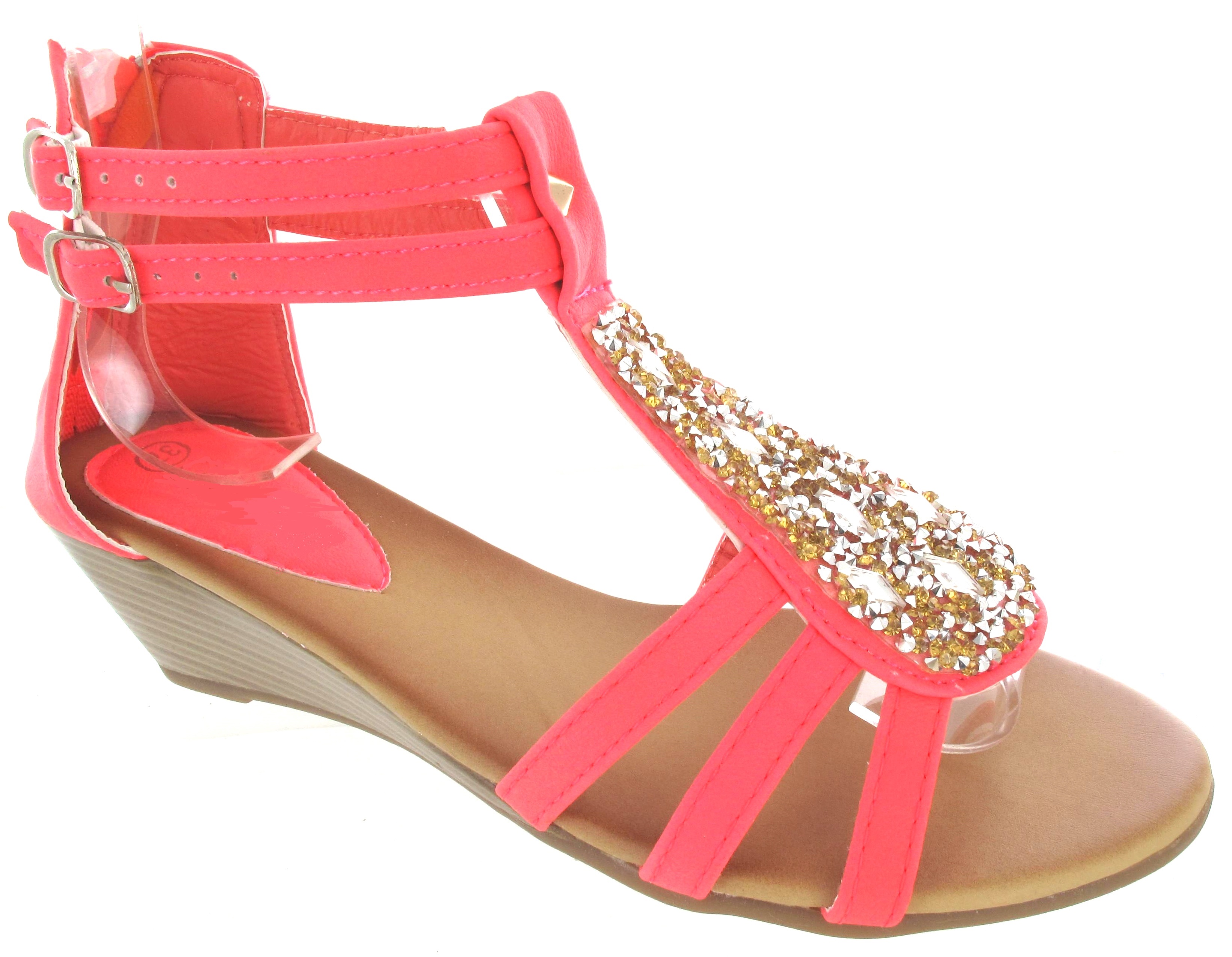 LADIES LOW WEDGE HEEL SUMMER SANDALS WOMENS FLOWER DRESS PARTY BEACH